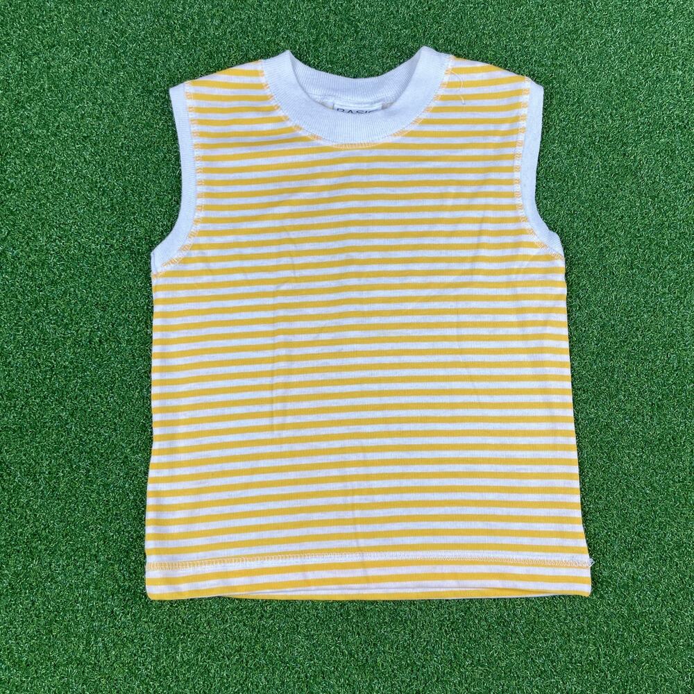 Vintage Basic Editions Girls Yellow White Stripes Crew Neck Boxy Tank Top Sz 6X